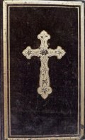 アンティーク洋書☆　茶色いベルベット装の古書　　十字架　聖杯柄の讃美歌集 