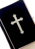 アンティーク★　ベルベット装の古書　十字架表紙　縁取り　装飾　キリスト教　讃美歌集